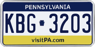 PA license plate KBG3203