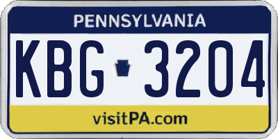 PA license plate KBG3204