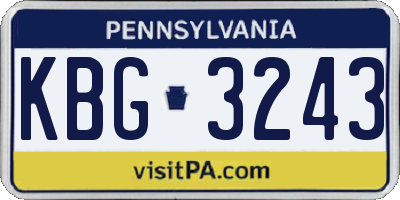 PA license plate KBG3243