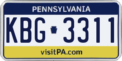 PA license plate KBG3311