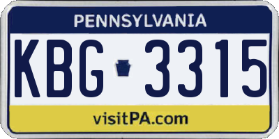 PA license plate KBG3315