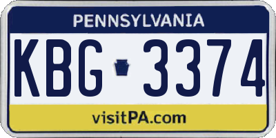 PA license plate KBG3374
