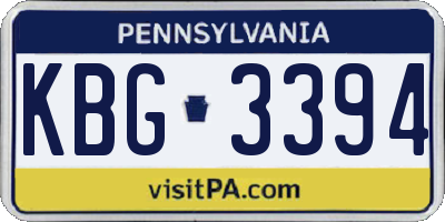 PA license plate KBG3394