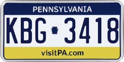 PA license plate KBG3418