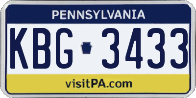 PA license plate KBG3433