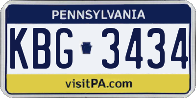 PA license plate KBG3434