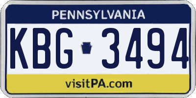PA license plate KBG3494