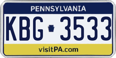 PA license plate KBG3533