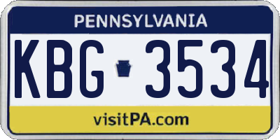 PA license plate KBG3534