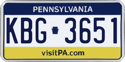 PA license plate KBG3651