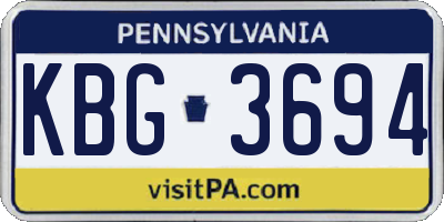 PA license plate KBG3694
