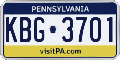 PA license plate KBG3701