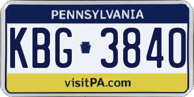 PA license plate KBG3840