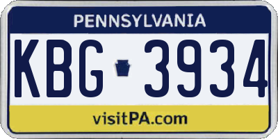 PA license plate KBG3934