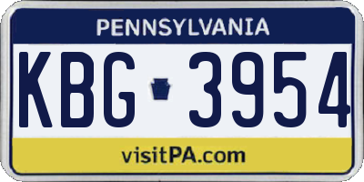 PA license plate KBG3954