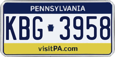 PA license plate KBG3958