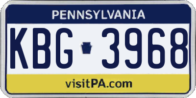 PA license plate KBG3968