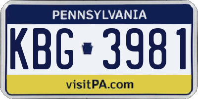 PA license plate KBG3981