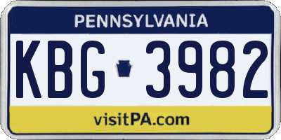 PA license plate KBG3982