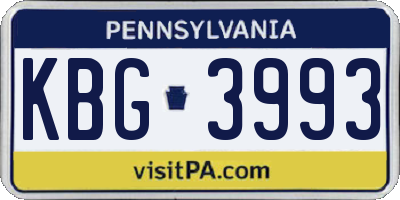 PA license plate KBG3993
