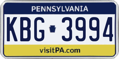 PA license plate KBG3994