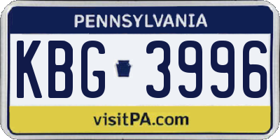 PA license plate KBG3996