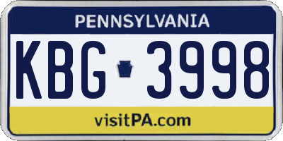 PA license plate KBG3998