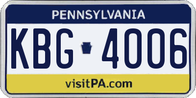 PA license plate KBG4006