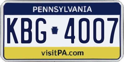 PA license plate KBG4007