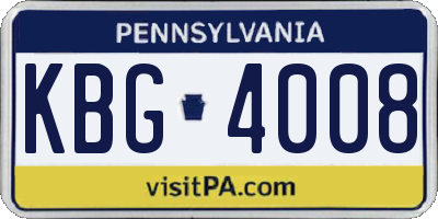 PA license plate KBG4008