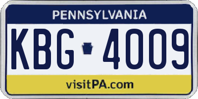 PA license plate KBG4009