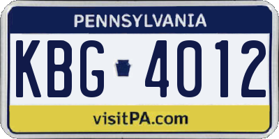 PA license plate KBG4012