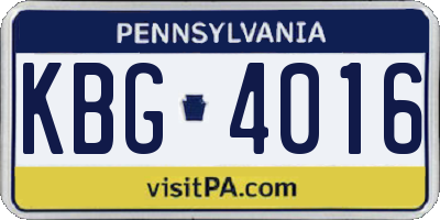 PA license plate KBG4016