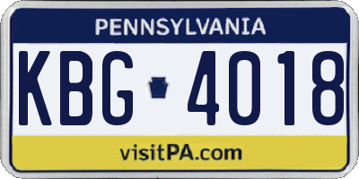PA license plate KBG4018