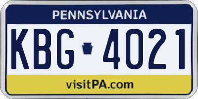 PA license plate KBG4021