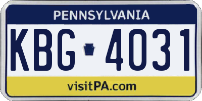 PA license plate KBG4031