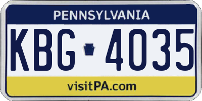 PA license plate KBG4035