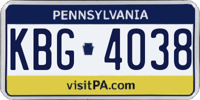 PA license plate KBG4038