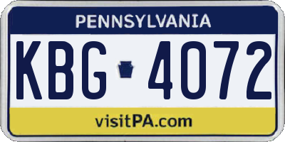 PA license plate KBG4072