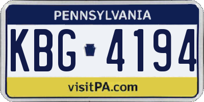 PA license plate KBG4194