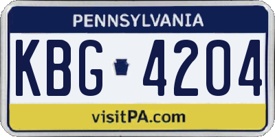 PA license plate KBG4204