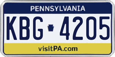 PA license plate KBG4205