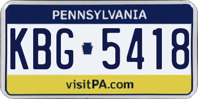 PA license plate KBG5418