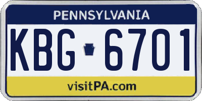 PA license plate KBG6701