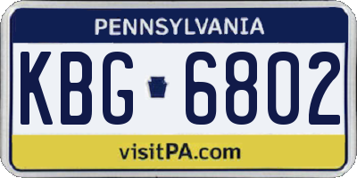 PA license plate KBG6802