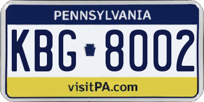 PA license plate KBG8002