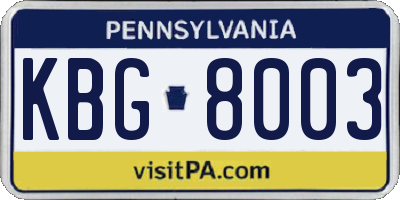 PA license plate KBG8003