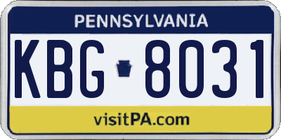 PA license plate KBG8031