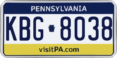 PA license plate KBG8038