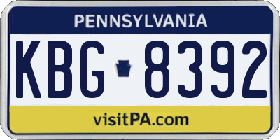 PA license plate KBG8392